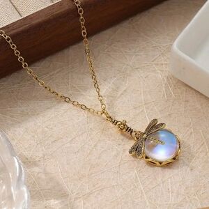 Vintage Dragonfly Moonstone Necklace